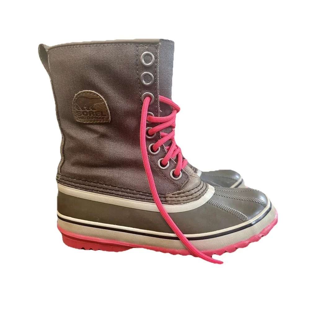 SOREL Rain‎ Boots Women's Size 5 Water Resistant Brown Green And Pink